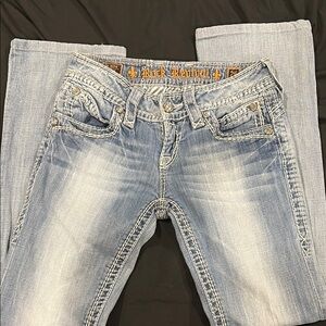 Rock Revival Blue Boot Cut Jeans with Distressed Look